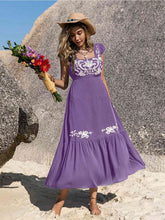 Load image into Gallery viewer, Embroidered Square Neck Ruffle Hem Dress