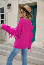 Load image into Gallery viewer, Fringe Round Neck Dropped Shoulder Sweater