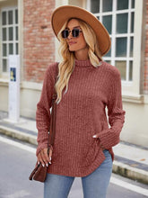 Load image into Gallery viewer, Ribbed Turtleneck Long Sleeve Slit Knit Top