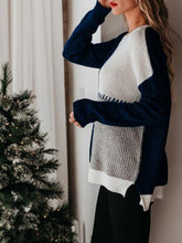 Load image into Gallery viewer, Color Block Round Neck Long Sleeve Sweater