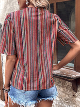 Load image into Gallery viewer, Printed V-Neck Button-Up Short Sleeve Top