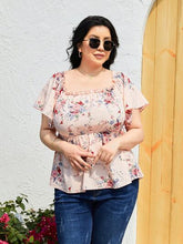 Load image into Gallery viewer, Plus Size Frill Printed Flutter Sleeve Blouse