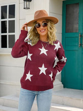 Load image into Gallery viewer, Star Round Neck Dropped Shoulder Sweater