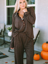 Load image into Gallery viewer, Buttoned Long Sleeve Top and Long Pants Lounge Set