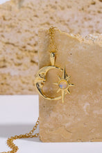 Load image into Gallery viewer, Copper 14K Gold Pleated Moon & Star Shape Pendant Necklace
