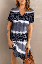 Load image into Gallery viewer, Leopard Color Block V-Neck Short Sleeve Dress