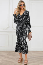 Load image into Gallery viewer, Printed V-Neck Smocked Midi Dress