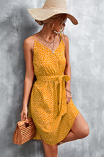 Load image into Gallery viewer, Printed V-Neck Tie Waist Mini Dress