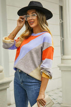 Load image into Gallery viewer, Color Block Round Neck Long Sleeve Sweater