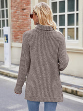 Load image into Gallery viewer, Ribbed Turtleneck Long Sleeve Slit Knit Top