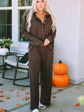 Load image into Gallery viewer, Buttoned Long Sleeve Top and Long Pants Lounge Set
