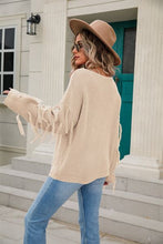 Load image into Gallery viewer, Fringe Round Neck Dropped Shoulder Sweater