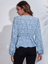 Load image into Gallery viewer, Floral V-Neck Balloon Sleeve Peplum Blouse