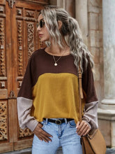 Load image into Gallery viewer, Color Block Waffle-Knit Long Sleeve Top
