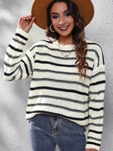Load image into Gallery viewer, Striped Round Neck Dropped Shoulder Sweater