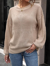 Load image into Gallery viewer, Eyelet Round Neck Long Sleeve Knit Top
