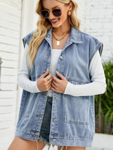 Load image into Gallery viewer, Collared Neck Sleeveless Denim Top with Pockets