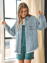 Load image into Gallery viewer, Collared Neck Raw Hem Dropped Shoulder Denim Jacket