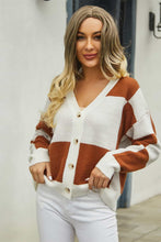 Load image into Gallery viewer, Plaid V-Neck Dropped Shoulder Cardigan