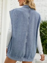Load image into Gallery viewer, Collared Neck Sleeveless Denim Top with Pockets