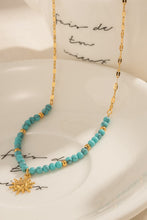 Load image into Gallery viewer, Turquoise Beaded 18K Gold-Pleated Sun Shape Pendant Necklace