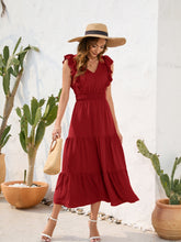 Load image into Gallery viewer, Tiered Ruffled V-Neck Cap Sleeve Dress