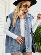 Load image into Gallery viewer, Collared Neck Sleeveless Denim Top with Pockets