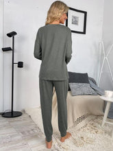 Load image into Gallery viewer, Round Neck Top and Drawstring Pants Lounge Set