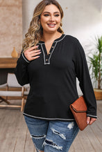 Load image into Gallery viewer, Plus Size Notched Neck Long Sleeve T-Shirt