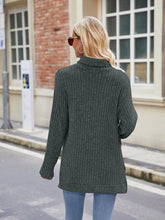 Load image into Gallery viewer, Ribbed Turtleneck Long Sleeve Slit Knit Top