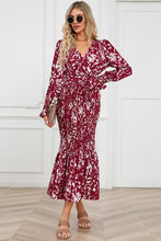Load image into Gallery viewer, Printed V-Neck Smocked Midi Dress