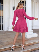 Load image into Gallery viewer, Swiss Dot Surplice Smocked Ruffle Hem Dress