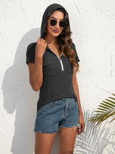 Load image into Gallery viewer, Half-Zip Short Sleeve Hooded Top