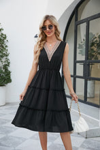 Load image into Gallery viewer, Contrast V-Neck Sleeveless Tiered Dress