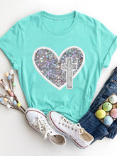 Load image into Gallery viewer, Sequin Heart Round Neck Short Sleeve T-Shirt