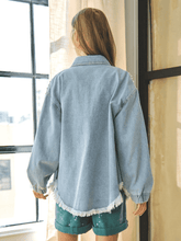 Load image into Gallery viewer, Collared Neck Raw Hem Dropped Shoulder Denim Jacket