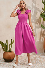 Load image into Gallery viewer, Smocked Ruffled Scoop Neck Midi Dress