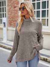 Load image into Gallery viewer, Ribbed Turtleneck Long Sleeve Slit Knit Top