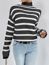 Load image into Gallery viewer, Striped Turtleneck Drop Shoulder Sweater