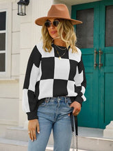 Load image into Gallery viewer, Checkered Round Neck Dropped Shoulder Sweater