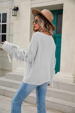 Load image into Gallery viewer, Fringe Round Neck Dropped Shoulder Sweater