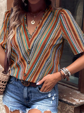 Load image into Gallery viewer, Printed V-Neck Button-Up Short Sleeve Top