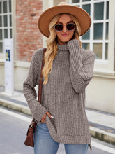 Load image into Gallery viewer, Ribbed Turtleneck Long Sleeve Slit Knit Top