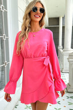 Load image into Gallery viewer, Round Neck Flounce Sleeve Ruffle Hem Mini Dress
