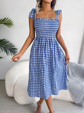 Load image into Gallery viewer, Frill Plaid Square Neck Midi Dress