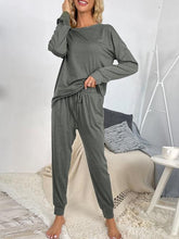 Load image into Gallery viewer, Round Neck Top and Drawstring Pants Lounge Set