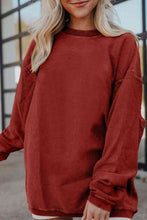 Load image into Gallery viewer, Ribbed Round Neck Drop Shoulder Sweatshirt