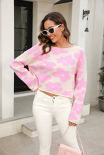 Load image into Gallery viewer, Round Neck Flower Pattern Dropped Shoulder Pullover Sweater