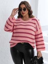 Load image into Gallery viewer, Plus Size Striped Dropped Shoulder Sweater