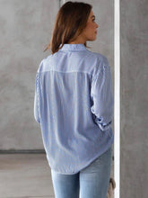 Load image into Gallery viewer, Striped Collared Neck Shirt with Pocket